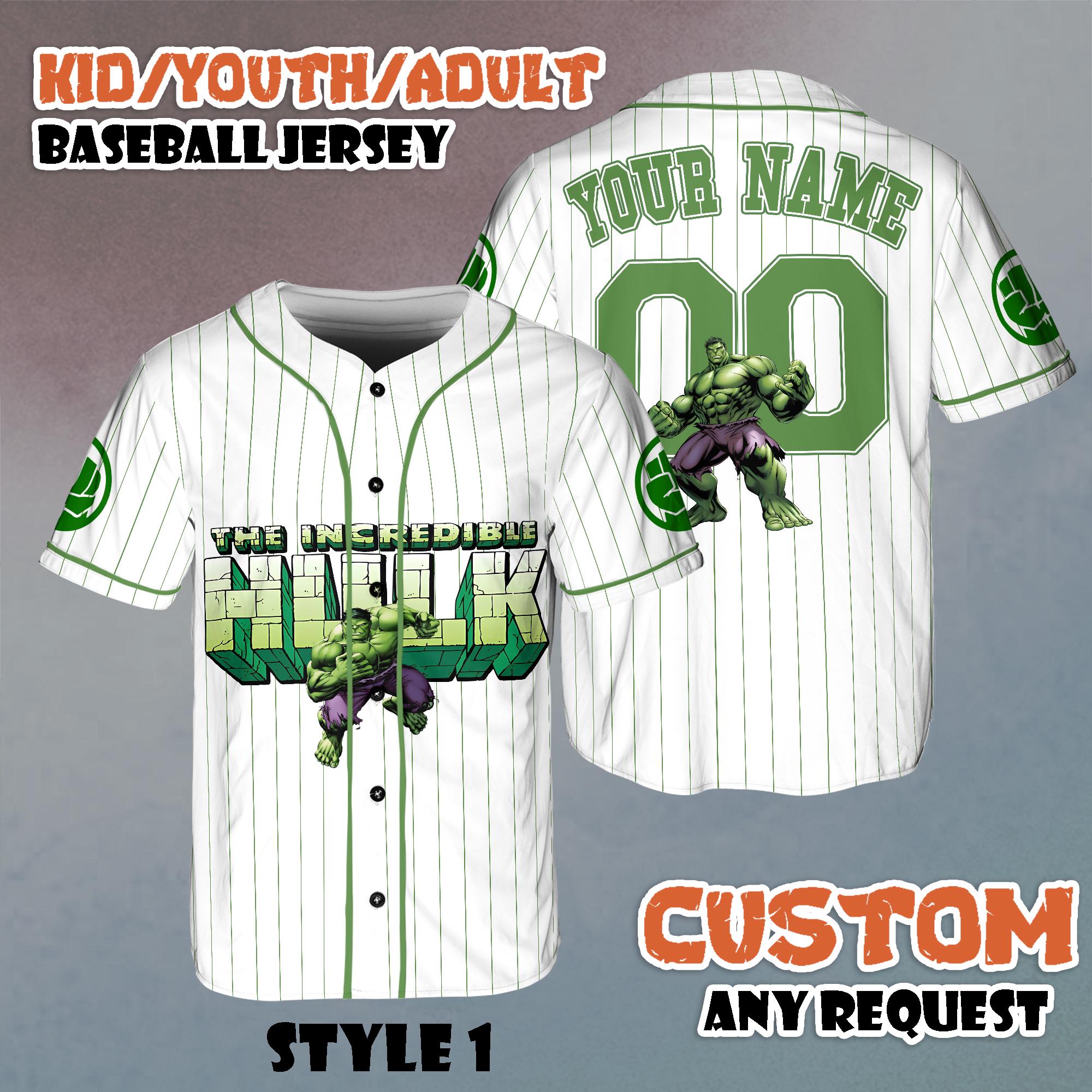 Discover Custom Hulk Baseball Jersey, Avengers Team Outfit, Youth Adult Fan Apparel