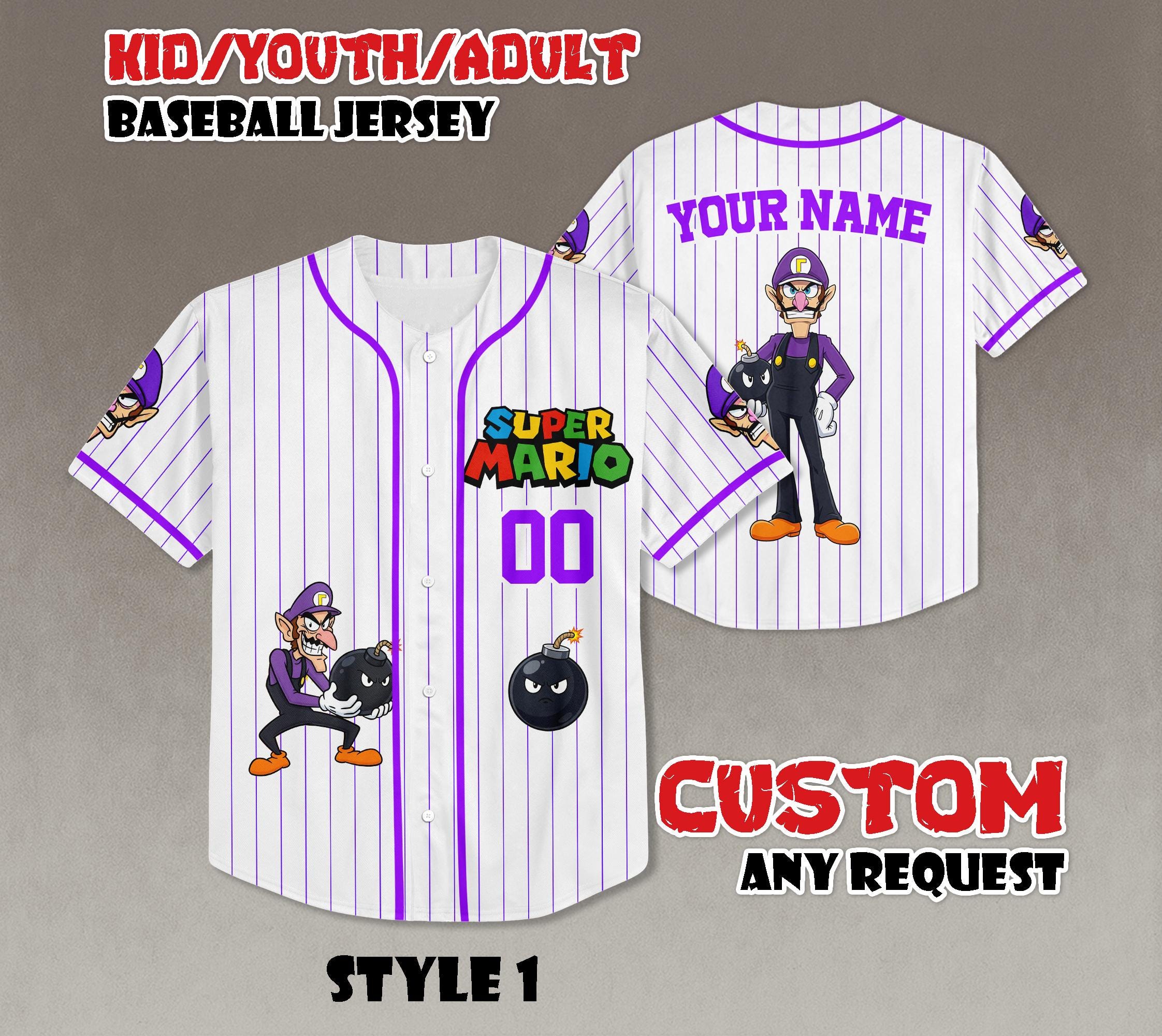 Discover Custom Waluigi Baseball Jersey, Super Mario Fan Outfit