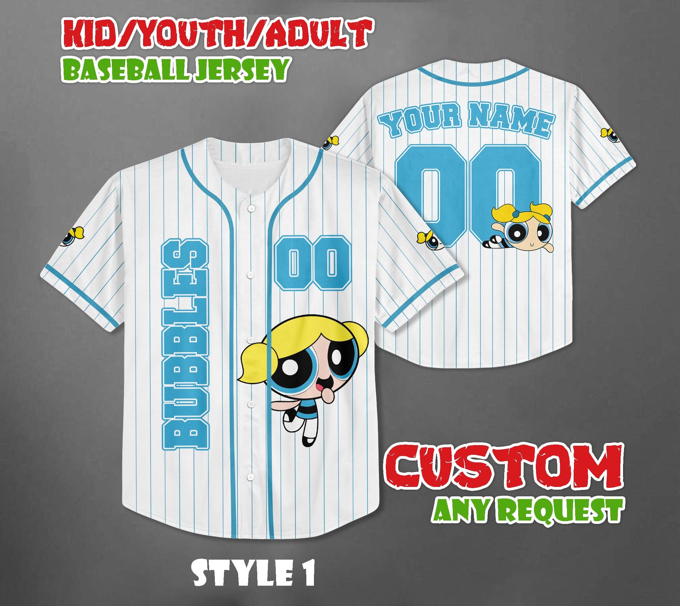 Discover Custom Bubbles Jersey, The Powerpuff Girls Baseball Team Outfit
