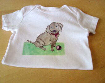 Baby Onesie, Puppy with Ball, Short Sleeve Bodysuit, Baby Girl or Boy - Size 3-6 Months, Nursery