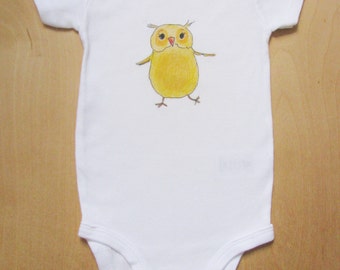 Happy Dancing Yellow Owl Baby Bodysuit - Size Infant or Newborn, Boy or Girl