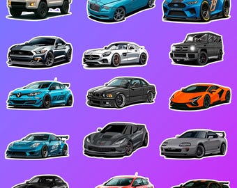 Sports Car Sticker Pack – Supercar & JDM Vinyl Decals, Racing Car Stickers for Laptop, Helmet, Car