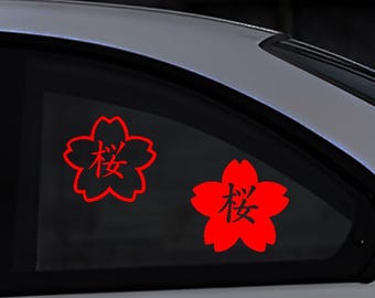 2 pcs Sakura Cherry Blossom Decal – JDM Japanese Flower Car Sticker, Laptop Vinyl, Window Sticker
