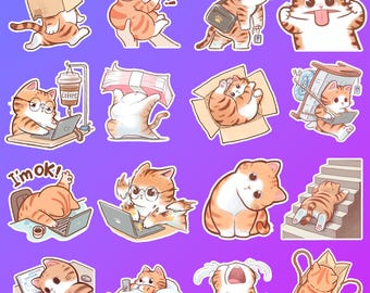 16 Pcs Cute Cat Stickers Pack Kawaii Cat Decals Aesthetic Stickers for Laptop, Journal, Water Bottle Gift for Cat Lovers