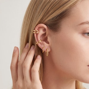 18K Gold Filled Ear Cuff Set,Minimal Gold Ear Rings,Twisted Chain Cuff,Stackable Cartilage Earrings For Women