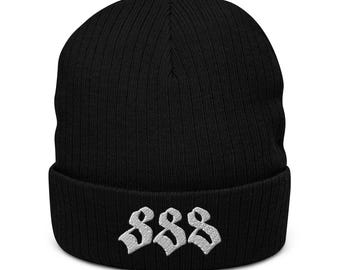 DARK Embroidered Ribbed Knit Beanie