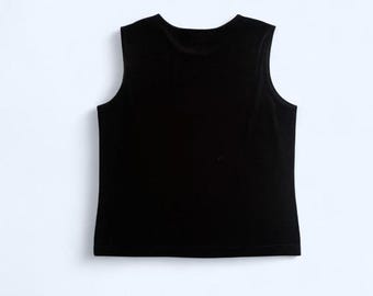 Black vintage velvet sleeveless top with a scoop neckline size S by Totonko