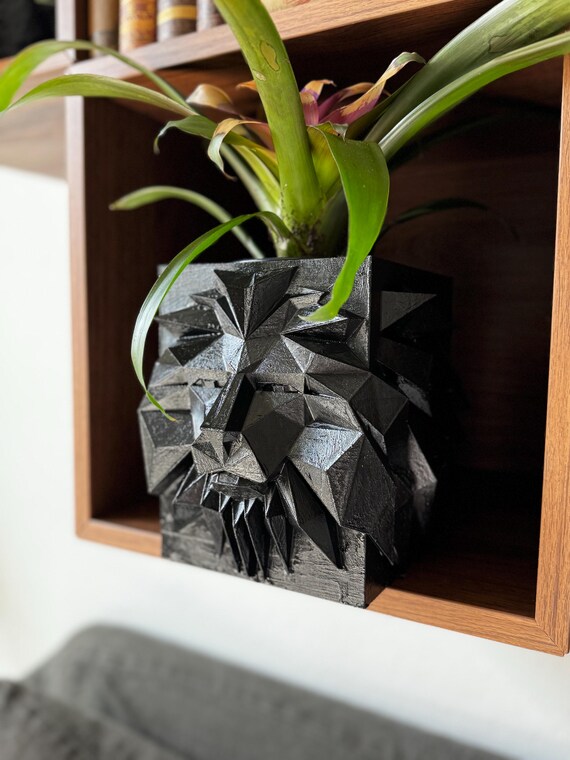 Lwenkopf Blumentopf | Moderner geometrischer bertopf | Tier Wohnkultur |  Einzigartiges Mnnergeschenk | Skulptur Kanne | Dude Topf - Etsy.de