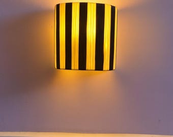 Handmade Striped Rattan Wall Sconce, Natural Raffia