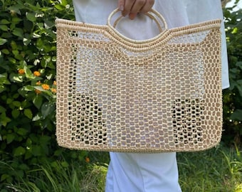 Elegant Handwoven Straw Tote Bag | Artisan Quality Mesh Shopper | Large Moroccan Style Summer Bag