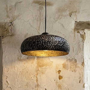 Handmade Hammered Copper Pendant Light – Black Dome Hanging Lamp – Rustic Industrial Kitchen Lighting – Modern Dining Light Fixture