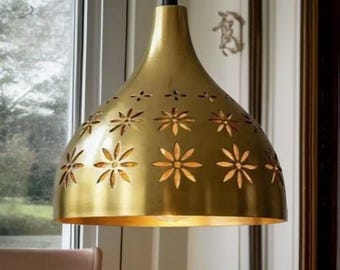 Lámpara de techo de latón hecha a mano – Lámpara colgante con diseño de estrella marroquí