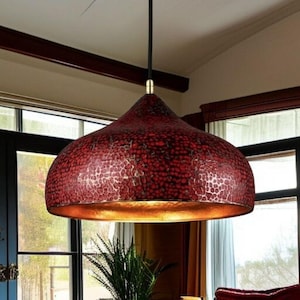 Handhamrad kopparhängelampa | Marockansk boho hantverksmässig taklampa