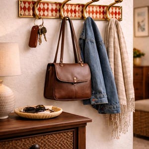 Solid Brass Moroccan Wall Coat Rack with Bone Inlay, 4 Hooks