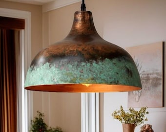 Lámpara colgante de cobre rojo hecha a mano: lámpara de techo industrial rústica oxidada