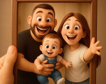 Benutzerdefiniertes Familienporträt im Pixar-Stil | Personalisiertes Digital Art Geschenk