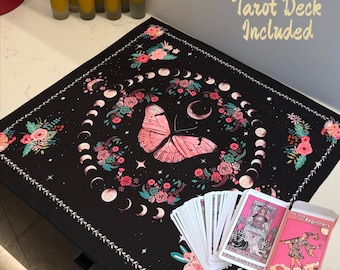 Tarot Starter Kit Altar Cloth Tarot Deck Set Moon Phase Butterfly Tarot Cloth Witchy Decor Spiritual Gift Set Beginner Tarot Kit
