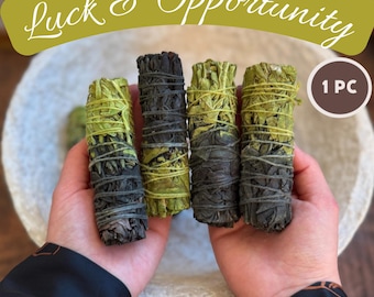 Luck Sage Stick – Luck & Opportunity Smudge Stick, Green Black Sage, Good Luck Ritual, Energy Cleanse, Spiritual Gift