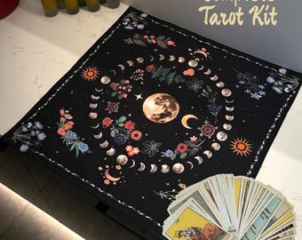 Vintage Tarot Starter Kit Altar Cloth Tarot Deck Set Moon Phase Tarot Cloth Classic Tarot Kit Spiritual Ritual Set 29x29