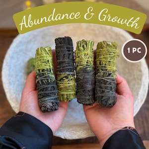 Abundance Growth Sage Bundle Green Black Smudge Sticks Energy Cleansing Ritual Spiritual Gift Handmade 1 pc