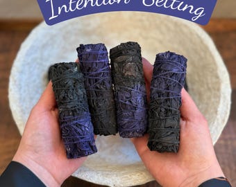 Intention Setting Sage Bundle Set Purple Black Smudge Sticks Energy Cleansing Meditation Ritual Spiritual Gift Handmade
