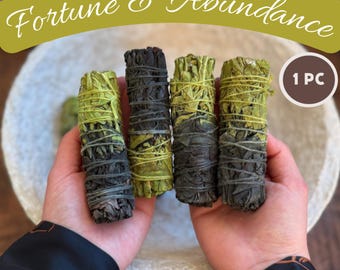 Fortune Sage Stick – Fortune & Abundance Smudge Stick, Green Black Sage, Wealth Luck Ritual, Energy Cleansing, Spiritual Gift