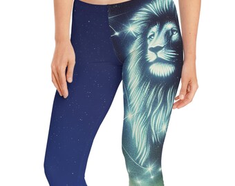 Celestial Lion Capri Leggings - Zodiac Yoga Pants, Cosmic Activewear