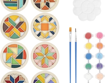 Wooden Coasters Painting Kit, Paint You Own Coaster Wooden Painting Craft Kit for Adults and Beginners Art Craft Supplies