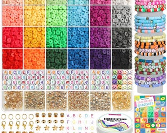 Clay Beads Bracelet Making Kit, DIY Preppy Beads, Charms, Friendship Jewelry
