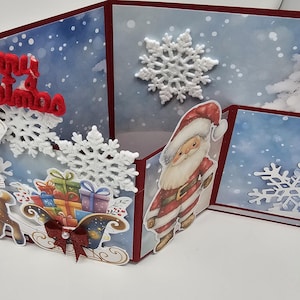 Christmas Reindeer Sleigh with Santa Claus Pop Up Handmade Card