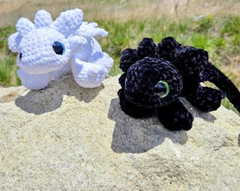 Crochet Dragon Plushie: Toothless and Light Fury Dragon | Amigurumi Plush | Handmade Stuffed Animal