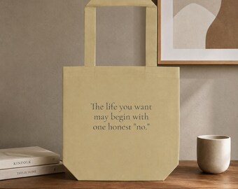 Inspirierende Baumwolltasche für Frauen, Tasche mit inspirierendem Zitat zum Thema Grenzen setzen, Geschenk zur Selbstfürsorge, Alltagstasche aus Canvas, Geschenk zur persönlichen Weiterentwicklung