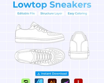 Low-Top Sneakers Tech Pack Templates – Editable Design (Digital Download)