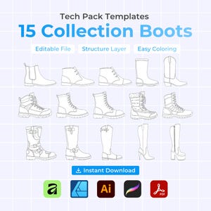 Colección de 15 botas - Plantillas editables de paquete tecnológico (descarga digital)