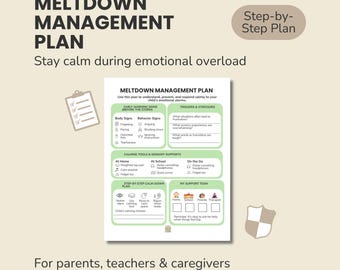 Meltdown Management Plan for ADHD Kids | Calm Response Guide for Parents & Teachers | Emotional Regulation Printable | Behavior Support Tool