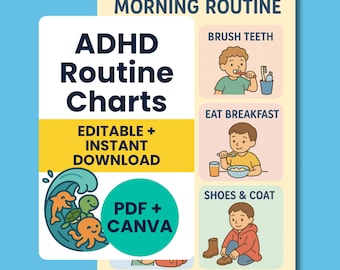 Ocean ADHD Routine Charts Pack: Visual Schedule for Kids (PDF + Canva)