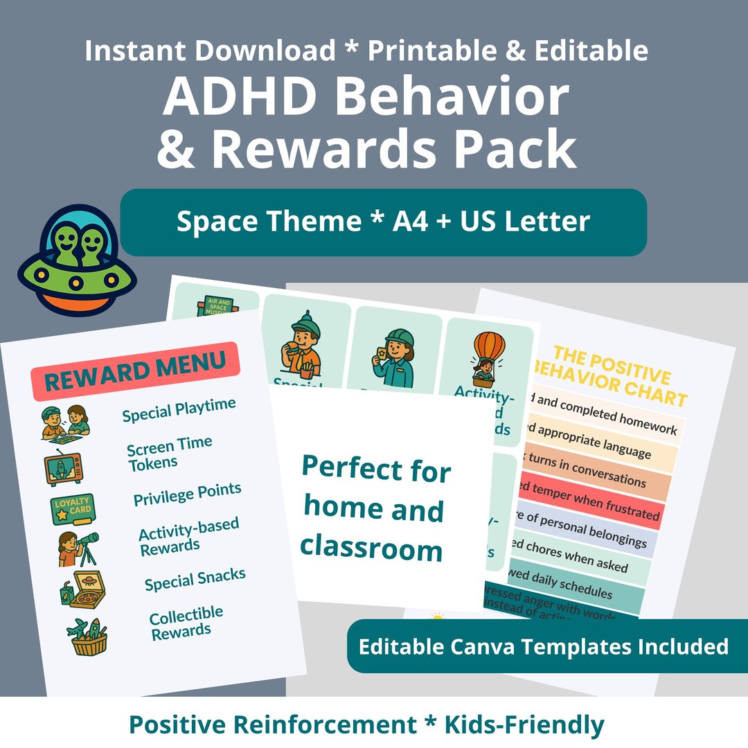 Space ADHD Behavior & Reward Charts Pack for Kids: Routines, Reward ...
