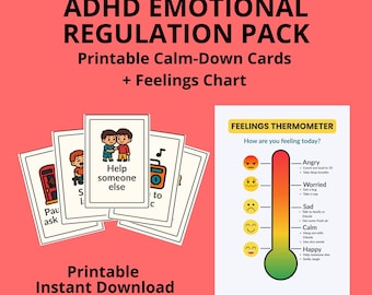 Standard ADHD Emotional Regulation Pack: Feelings Thermometer & Calm-Down Cards (Printable PDF)
