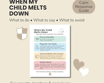 When My Child Melts Down Guide | ADHD Meltdown Support Printable | Calm Parenting Tool