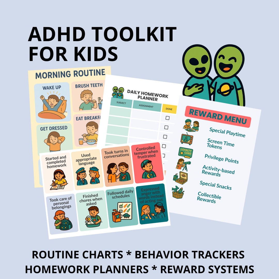 Adhd Routine Tools Space ADHD Toolkit for Kids: Routine Charts, Planners (ages 6-12 ...