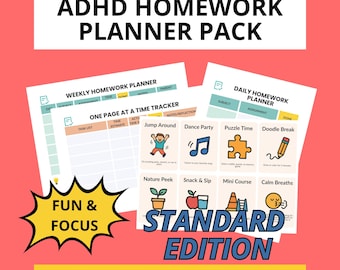 Standard ADHD Homework Planner Pack: Weekly, Daily, & One Page Tracker (Printable PDF/Editable Canva)