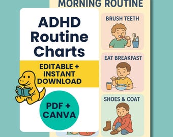 Dinosaur ADHD Routine Charts Pack: Visual Schedule for Kids (PDF & Canva)