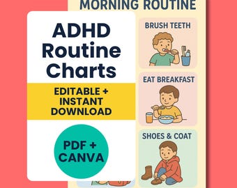 Standard ADHD Routine Charts Pack: Morning & Evening Visual Checklist (PDF, Canva)