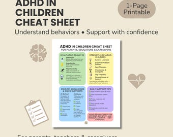 ADHD in Children Cheat Sheet for Parents and Teachers | ADHD Behavior Guide | Neurodiversity Printable