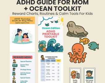 ADHD Parenting Guide for Moms + Ocean Theme Printable Toolkit for Kids (PDF Download)
