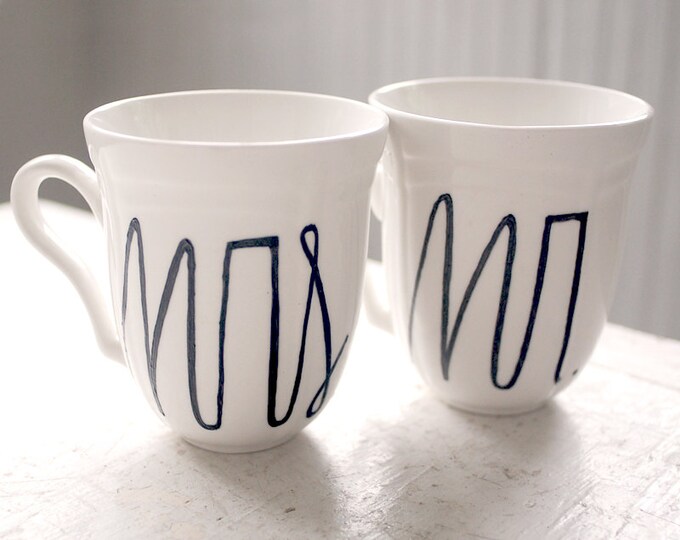 Mr. and Mrs. Upcycled Vintage Coffee Mug Set of Two 2 Ready to Ship Etsy