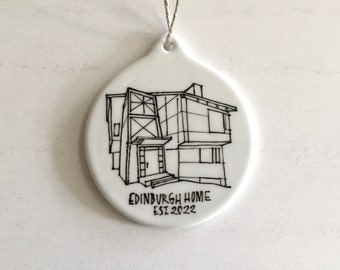 personalized home ornament, custom house illustration ornament, home drawing ornament, new house christmas ornament, custom realtor ornament