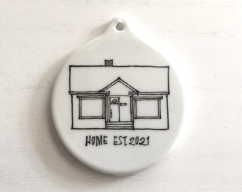 personalized home ornament, custom house illustration ornament, home drawing ornament, new house christmas ornament, custom realtor ornament