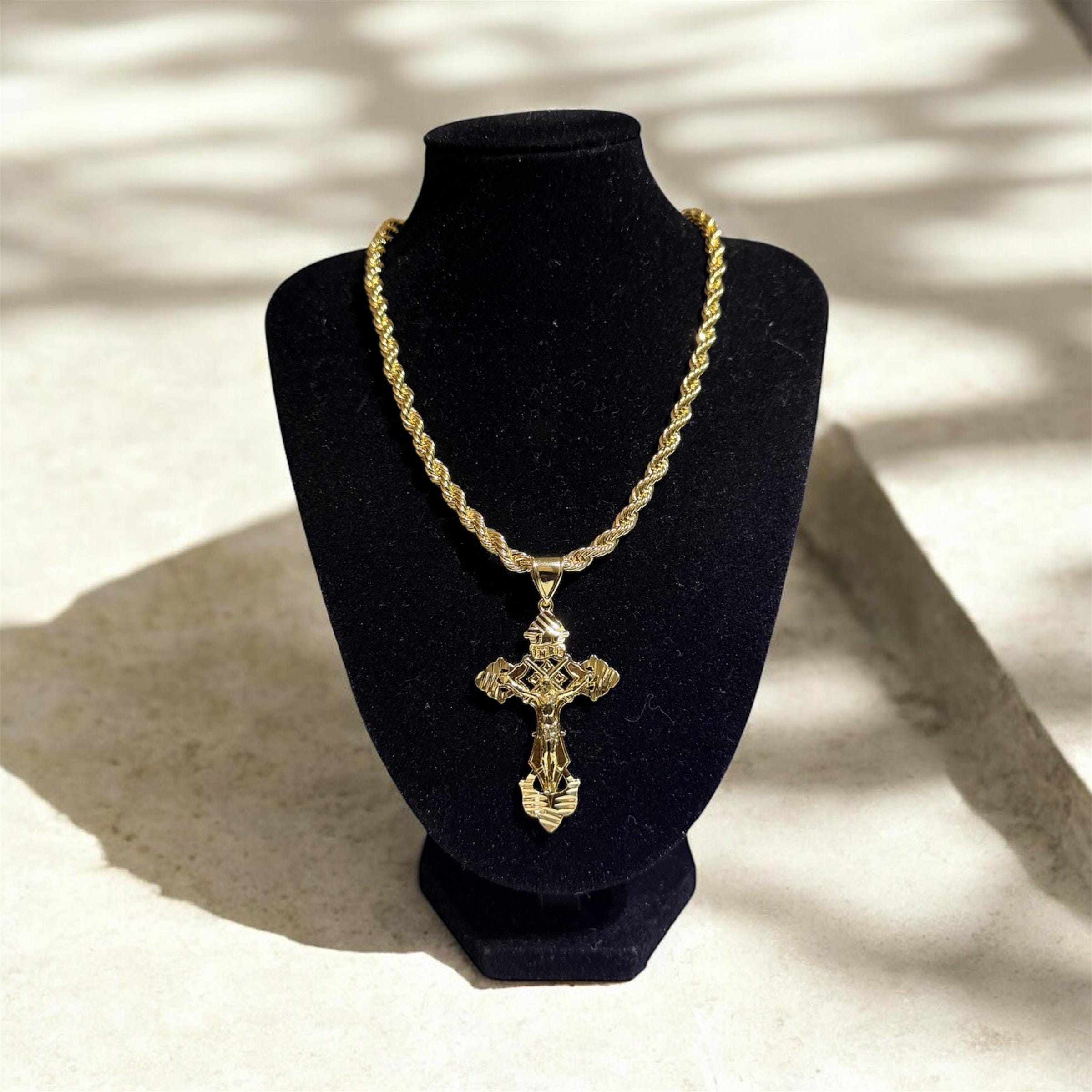 Ciondolo Croce Con Fiore In Oro Giallo 14K - Gioiello Elegante Diamomo