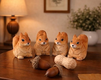 天然木から手彫りされたリスの彫刻 - Etsy 日本